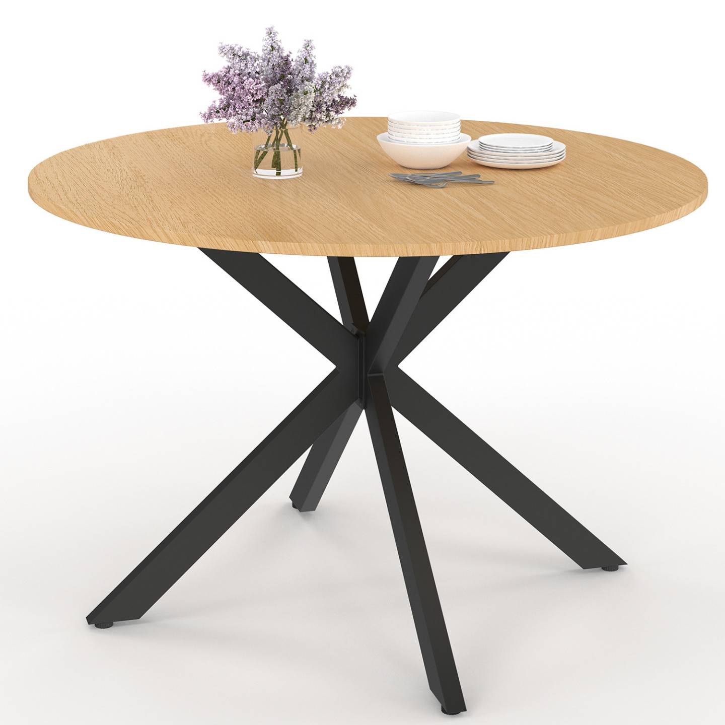IDMARKET - Table de jardin ronde MESSINA 120 cm 6 personnes pied araignée plateau métal effet bois - Image 2