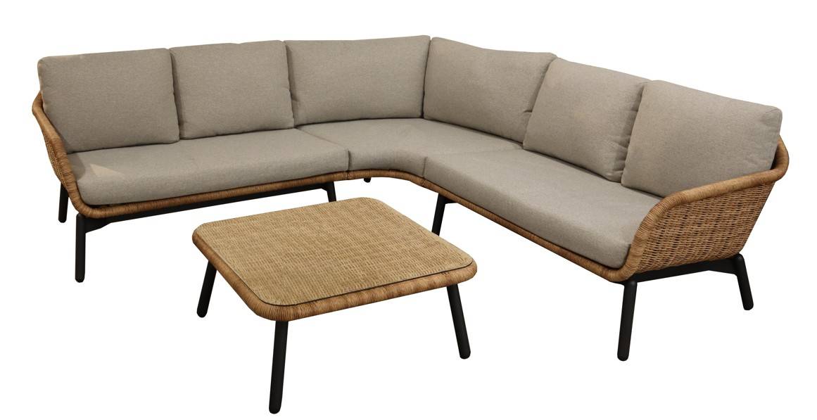 Proloisirs - Set angle Tornado en aluminium/wicker avec coussins - graph/naturel/beige