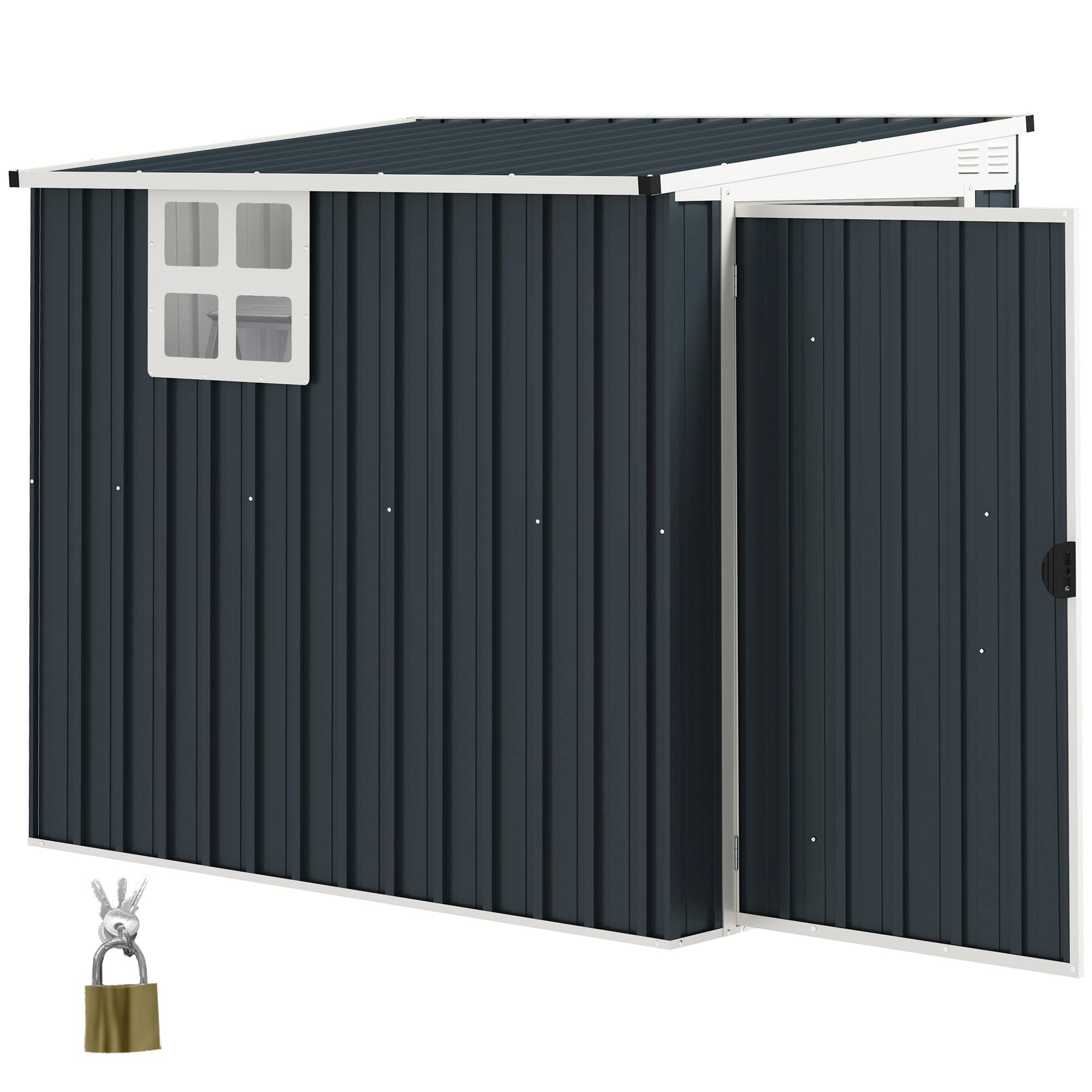Abri de jardin acier gris foncé avec fenêtres aérations porte verrouillable, cabanon rangement outils jardin - Image 2