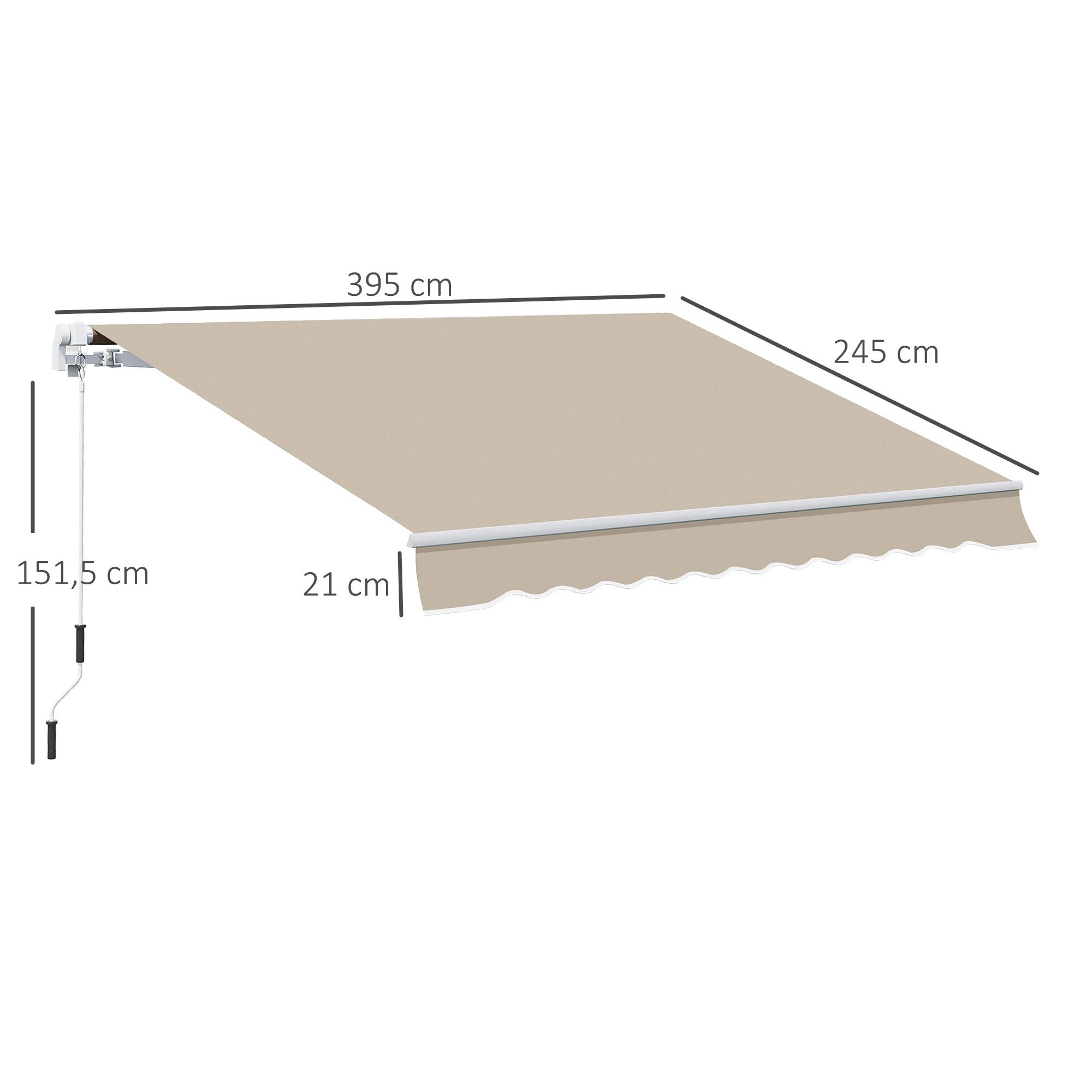 Store banne manuelle 395 x 245 cm à manivelle, pour balcon, terrasse ou patio, en aluminium et toile polyester 280 g/m², anti-UV, beige - Image 5