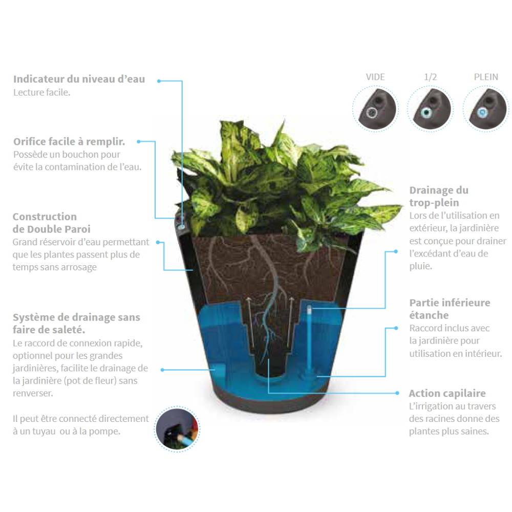 Crescent Garden - Pot Mod gris 51 x 36 x H.61 cm avec TruDrop One Crescent Garden - Image 2