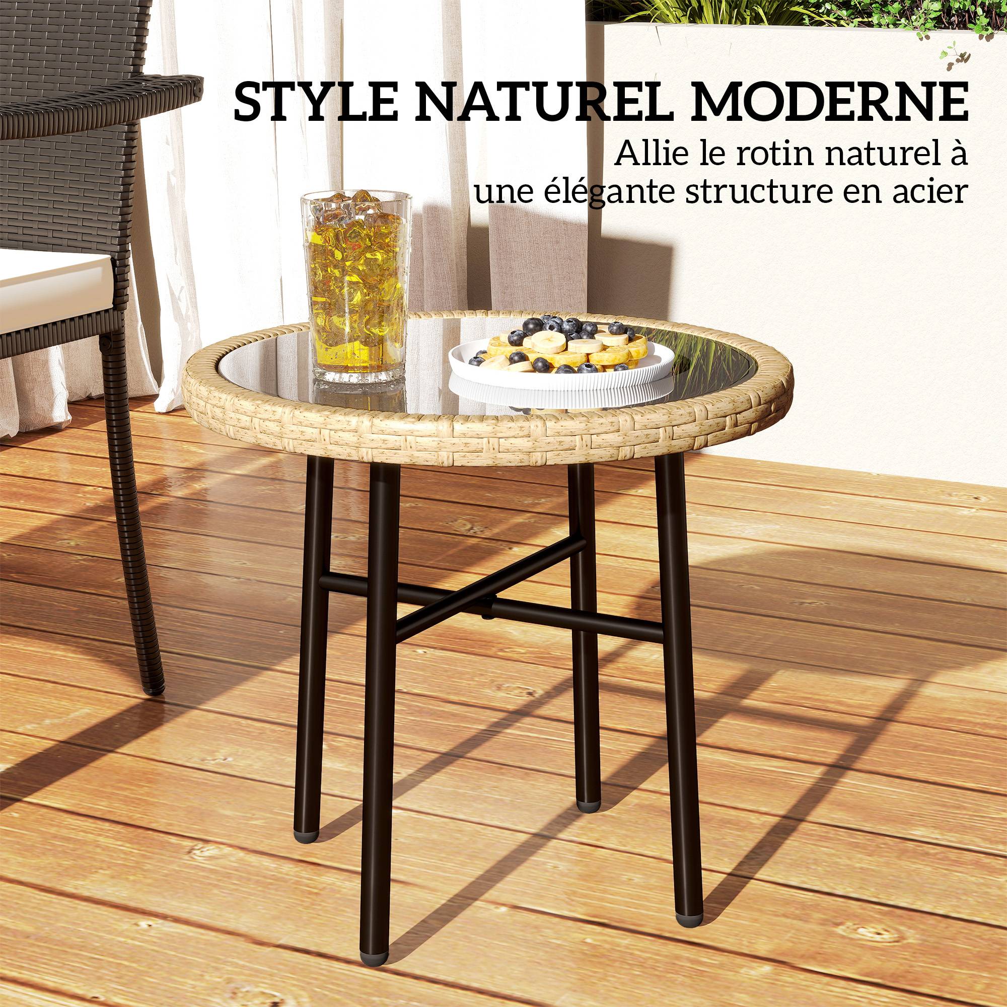 PANGIVO - Table basse de jardin résine tressée naturel 46 x 46 x 43 cm - PANGIVO - Image 6