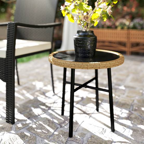 PANGIVO - Table basse de jardin résine tressée naturel 46 x 46 x 43 cm - PANGIVO - Image 4