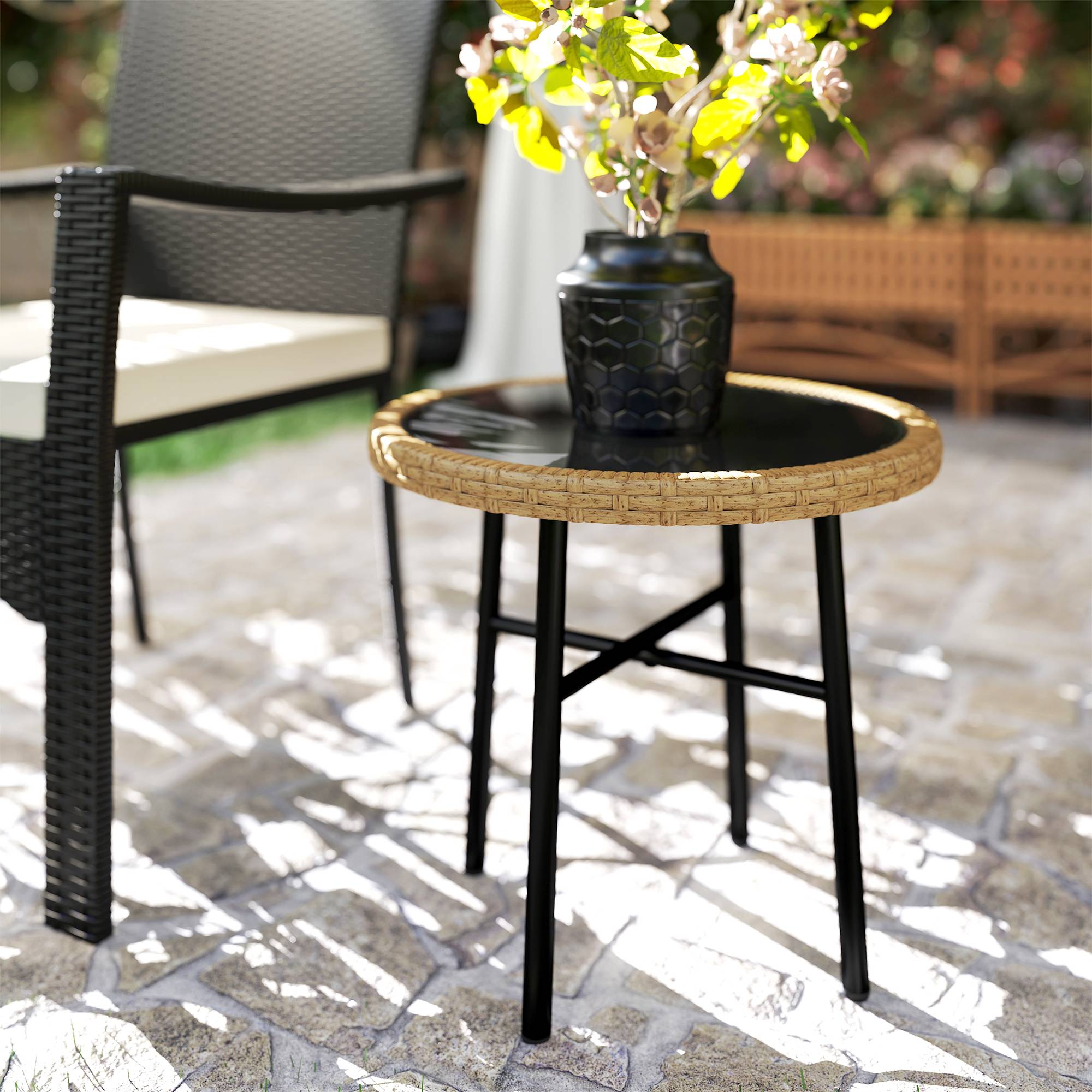 PANGIVO - Table basse de jardin résine tressée naturel 46 x 46 x 43 cm - PANGIVO - Image 4