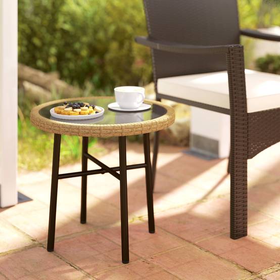 PANGIVO - Table basse de jardin résine tressée naturel 46 x 46 x 43 cm - PANGIVO - Image 3