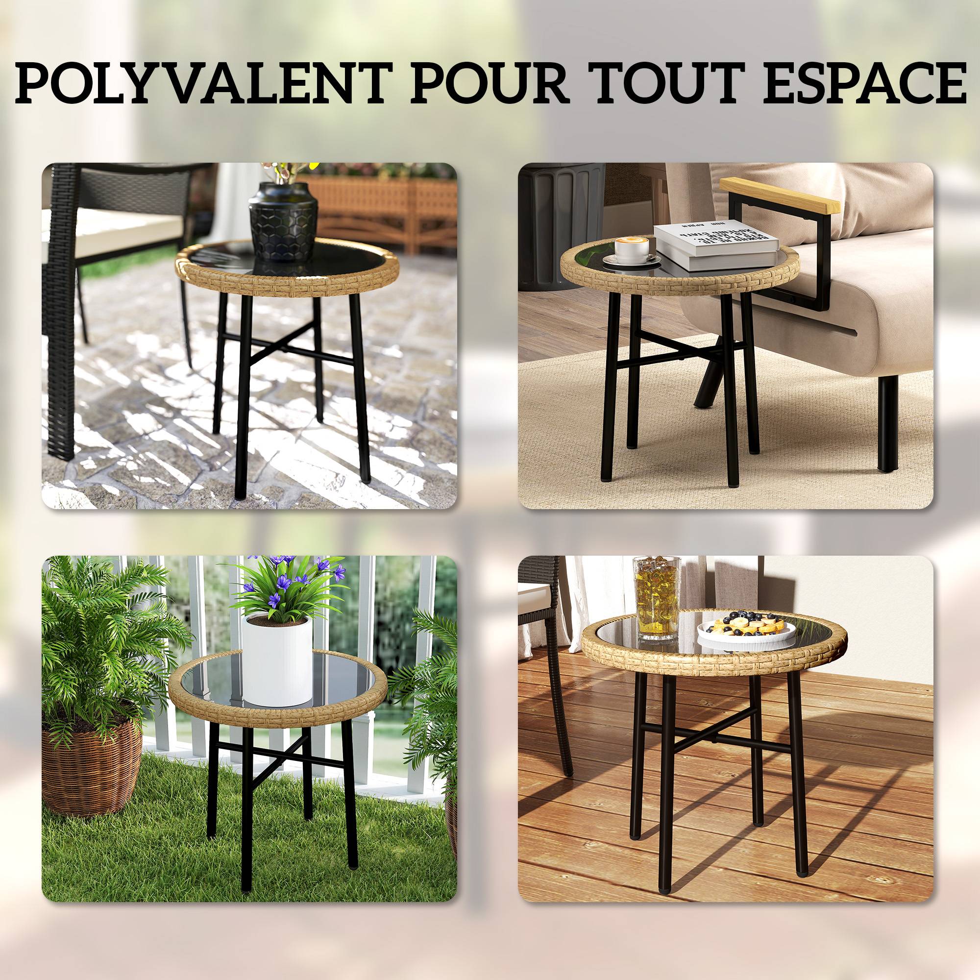 PANGIVO - Table basse de jardin résine tressée naturel 46 x 46 x 43 cm - PANGIVO - Image 10