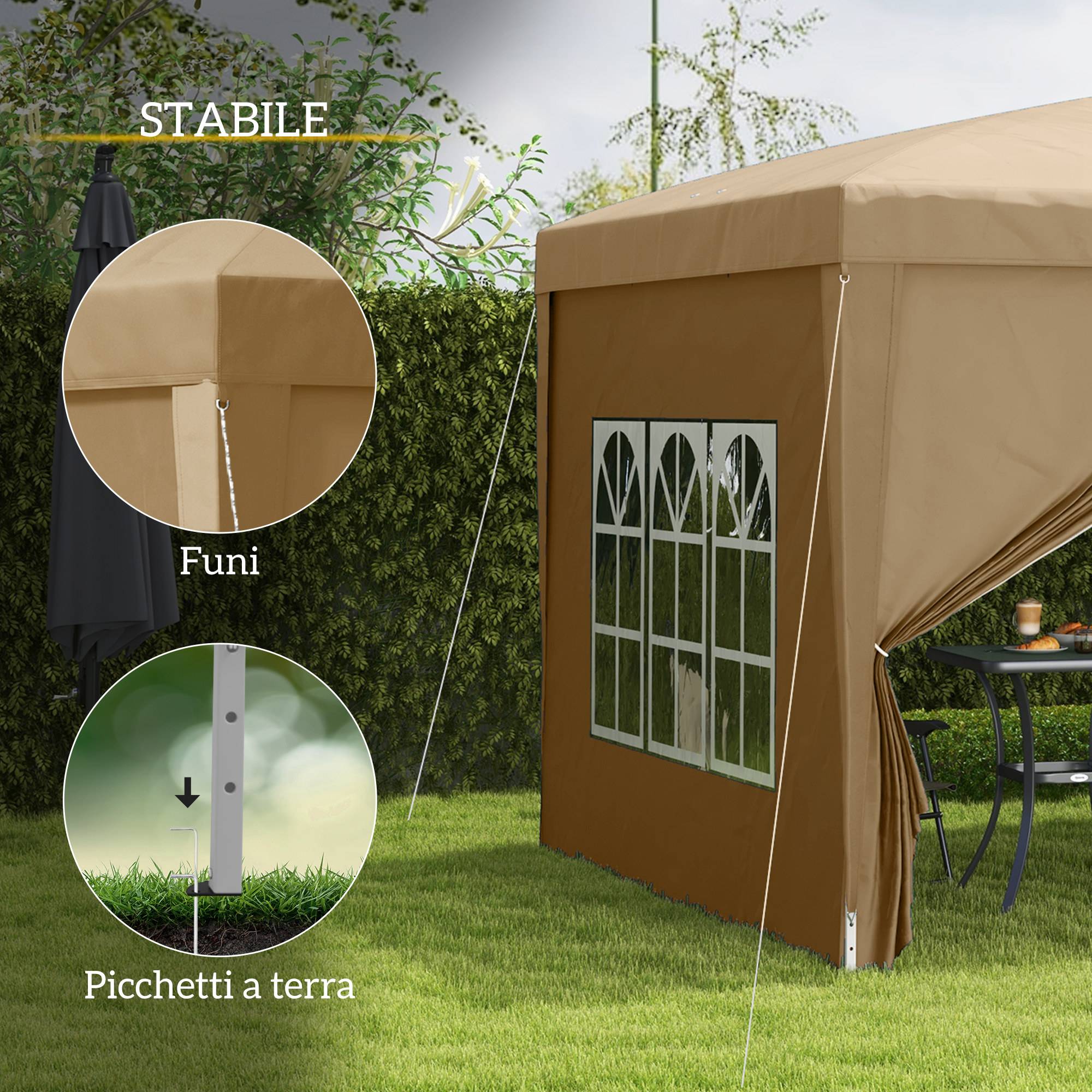 Tente de réception pliante acier pour fêtes plein air avec parois 3x3m kaki - ComfortXL Outdoor Living - Image 8