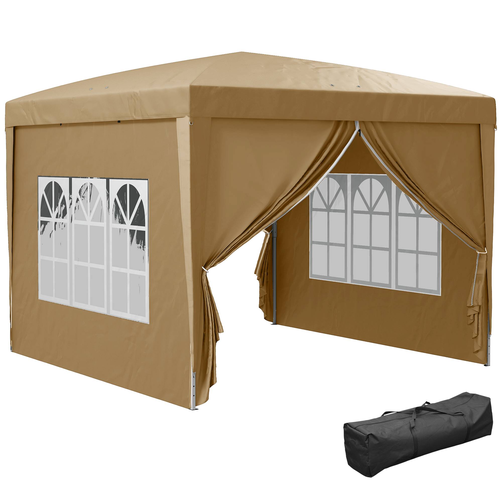 Tente de réception pliante acier pour fêtes plein air avec parois 3x3m kaki - ComfortXL Outdoor Living - Image 1