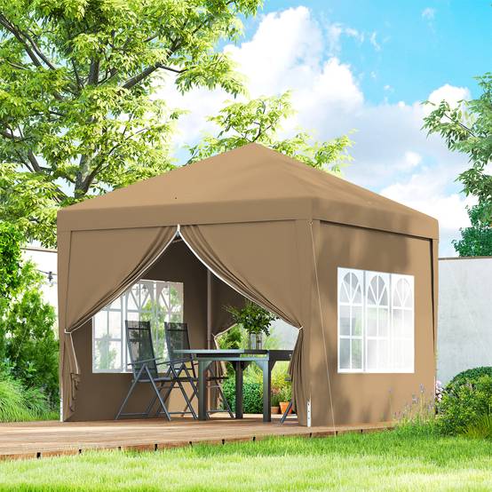 Tente de réception pliante acier pour fêtes plein air avec parois 3x3m kaki - ComfortXL Outdoor Living - Image 4