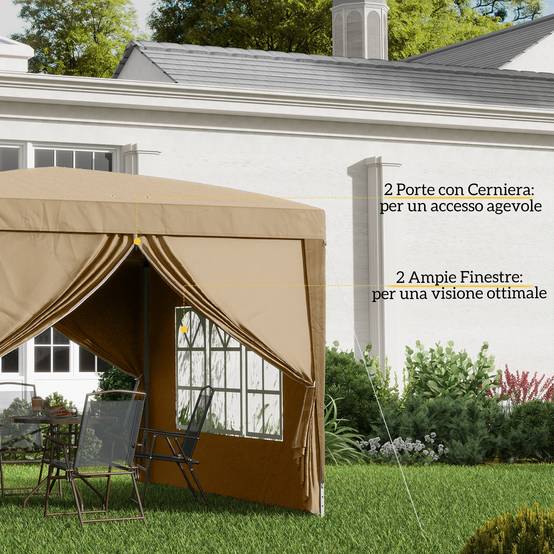 Tente de réception pliante acier pour fêtes plein air avec parois 3x3m kaki - ComfortXL Outdoor Living - Image 9