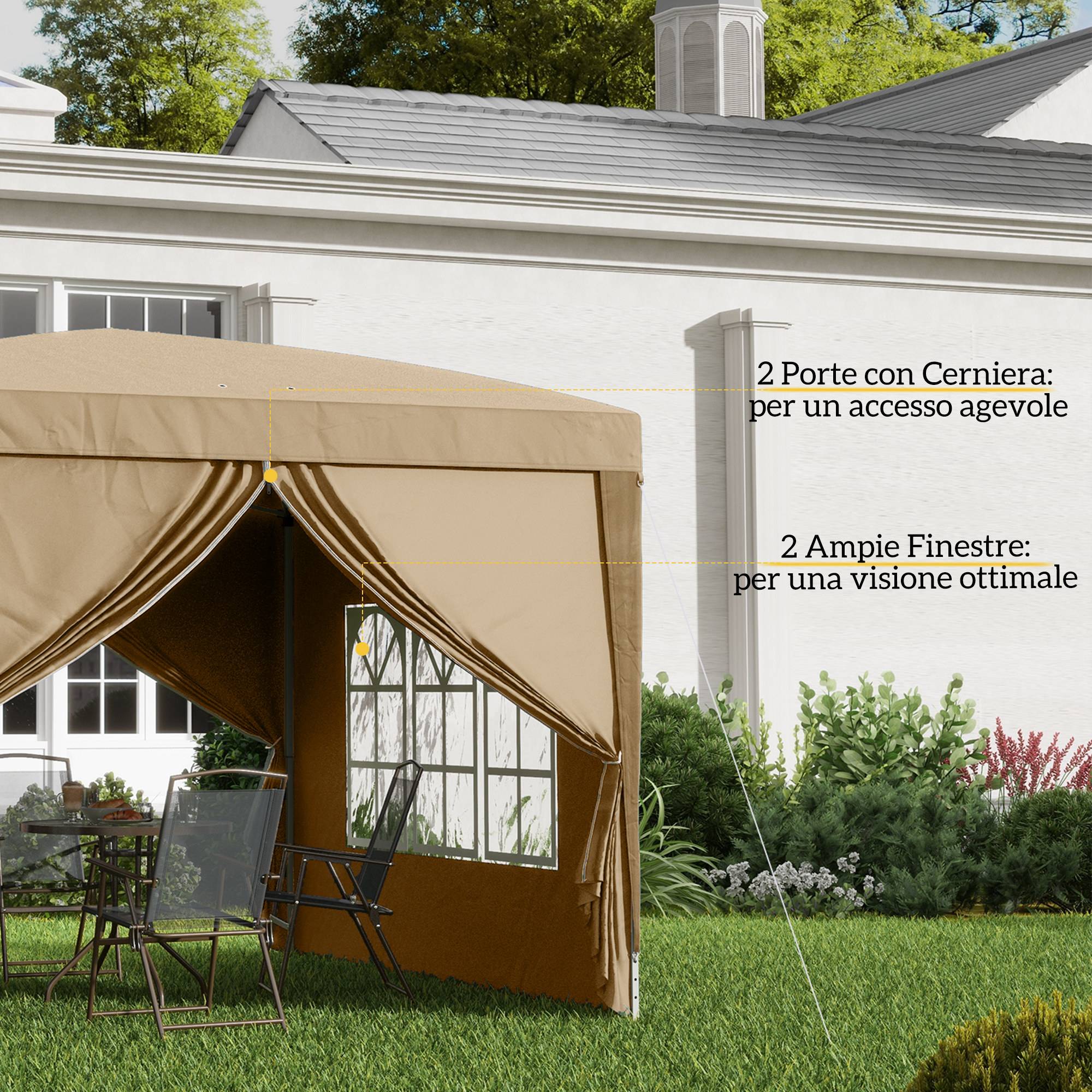 Tente de réception pliante acier pour fêtes plein air avec parois 3x3m kaki - ComfortXL Outdoor Living - Image 9