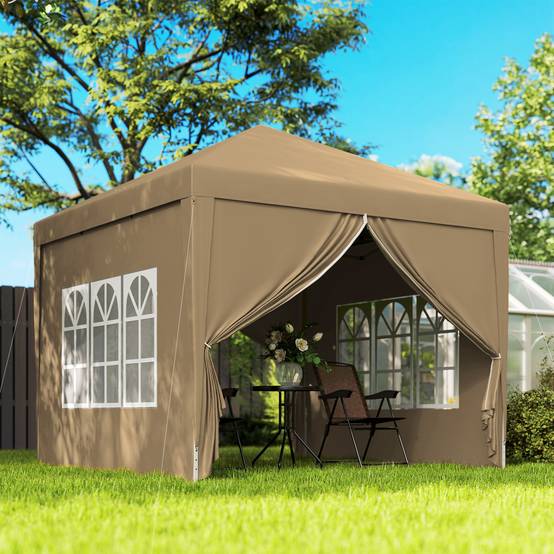 Tente de réception pliante acier pour fêtes plein air avec parois 3x3m kaki - ComfortXL Outdoor Living - Image 3