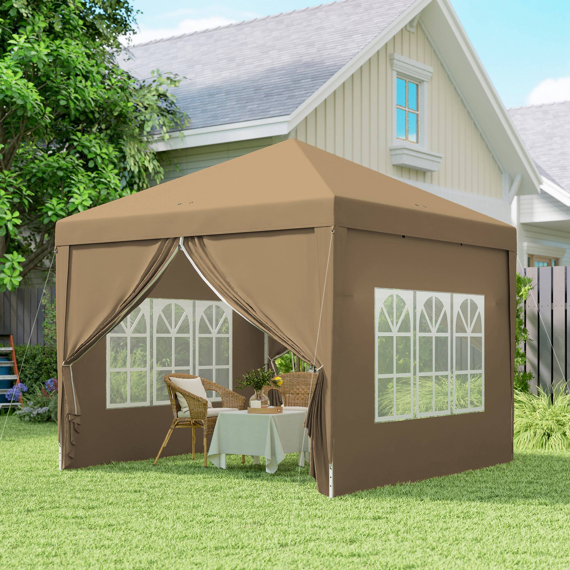 Tente de réception pliante acier pour fêtes plein air avec parois 3x3m kaki - ComfortXL Outdoor Living - Image 10