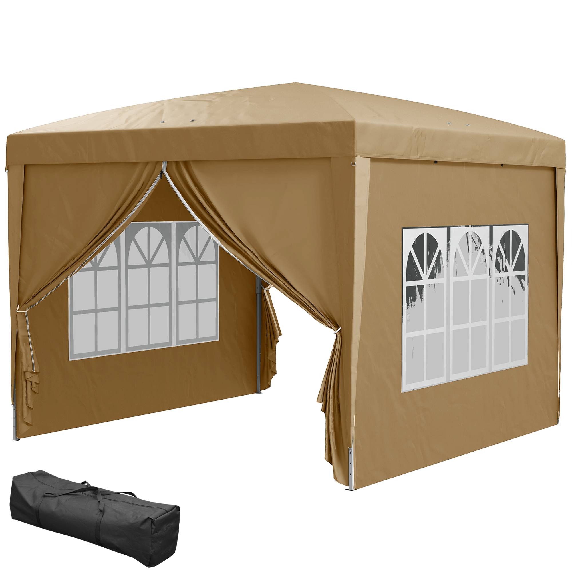 Tente de réception pliante acier pour fêtes plein air avec parois 3x3m kaki - ComfortXL Outdoor Living - Image 2