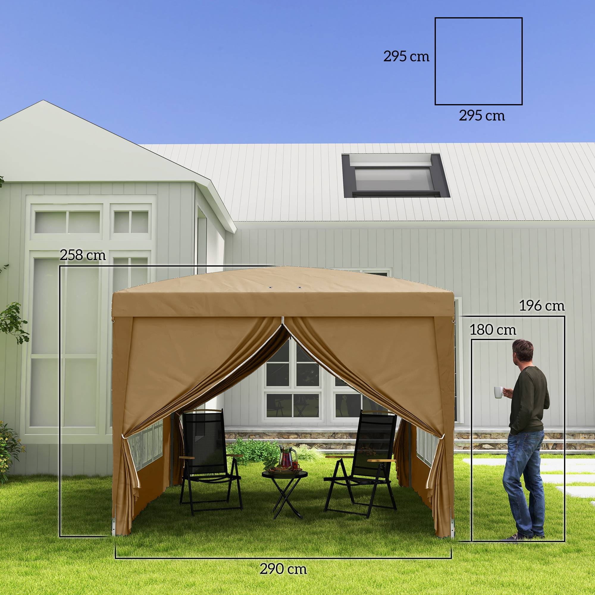 Tente de réception pliante acier pour fêtes plein air avec parois 3x3m kaki - ComfortXL Outdoor Living - Image 5