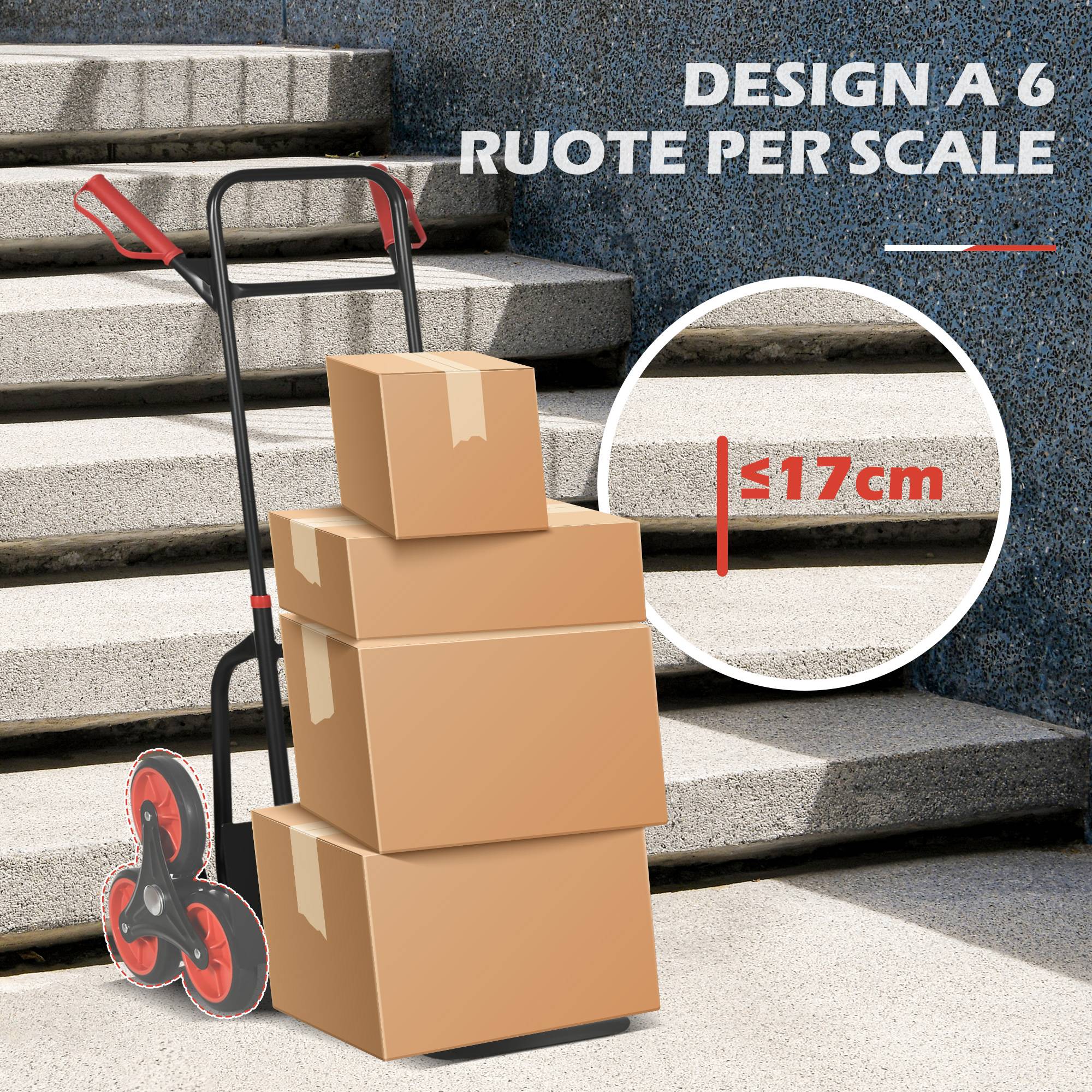 ComfortXL - Diable monte-escalier pliable en acier rouge et noir à 6 roues 67 x 44 x 106,5 cm pour charges jusqu'à 120 kg - Image 5