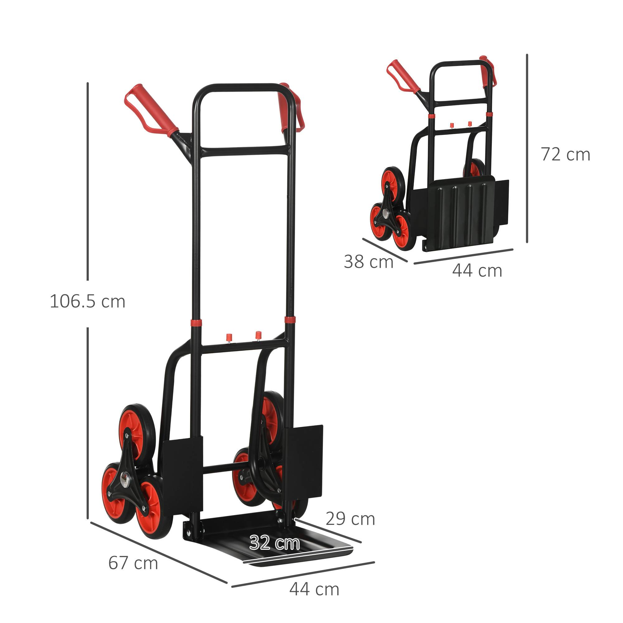 ComfortXL - Diable monte-escalier pliable en acier rouge et noir à 6 roues 67 x 44 x 106,5 cm pour charges jusqu'à 120 kg - Image 3
