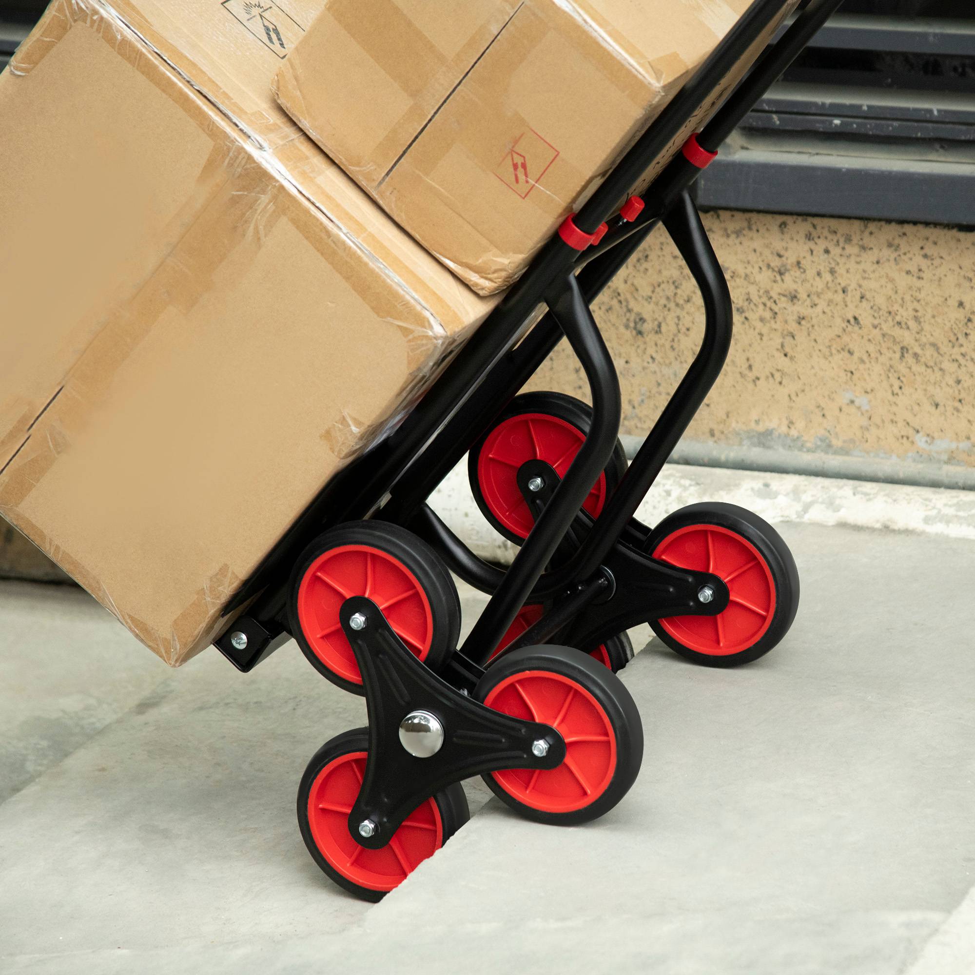 ComfortXL - Diable monte-escalier pliable en acier rouge et noir à 6 roues 67 x 44 x 106,5 cm pour charges jusqu'à 120 kg - Image 9