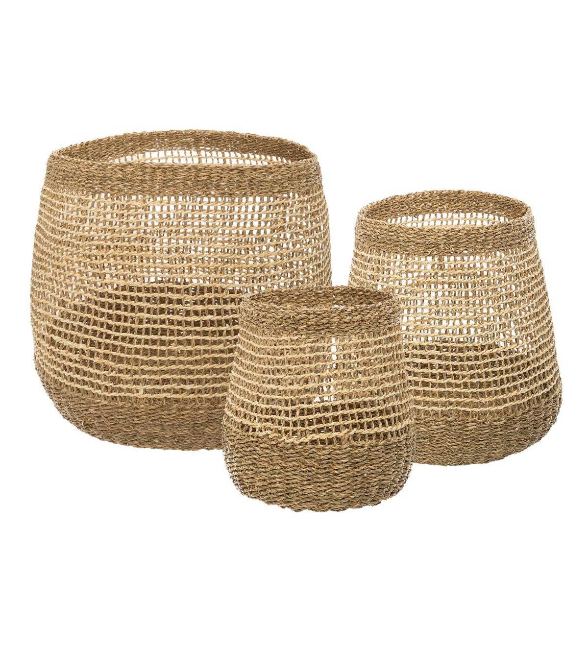 Set de 3 Paniers de rangement rond en Osier naturel tressé et ajouré - Image 1