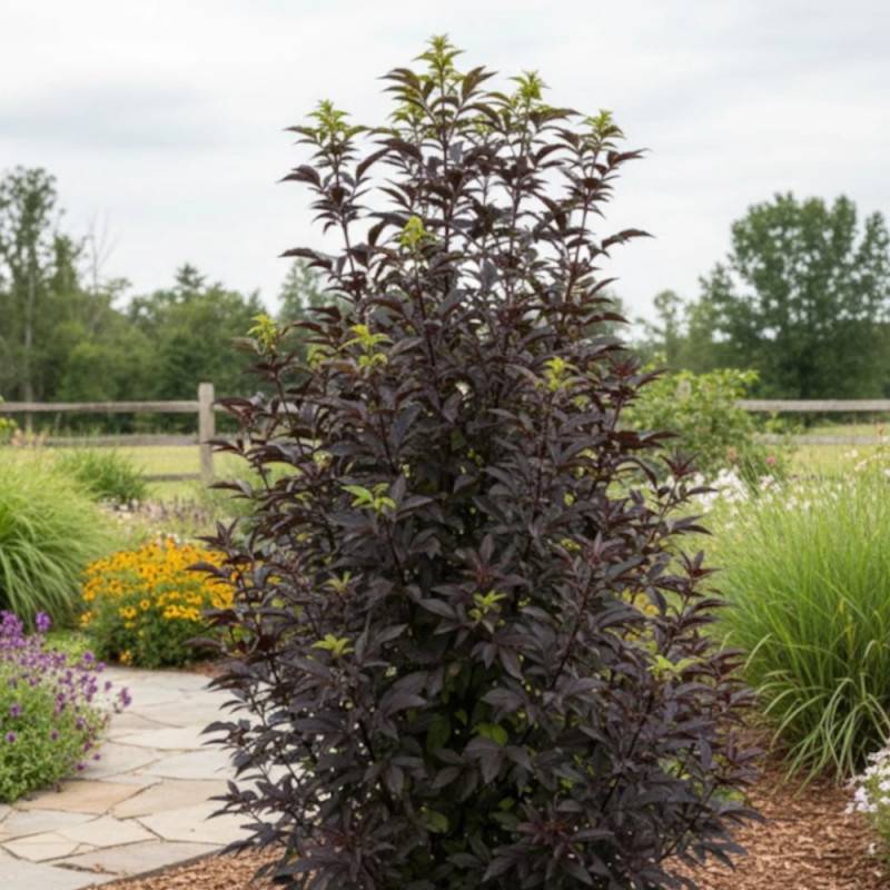 Sureau noir Black Tower® 'Eiffel1', Sambucus à fleurs Rose - feuillage Caduc - Pot de 3L - 20/40 cm-  hauteur à maturité De 2,50 m à 3,00 m - Image 2