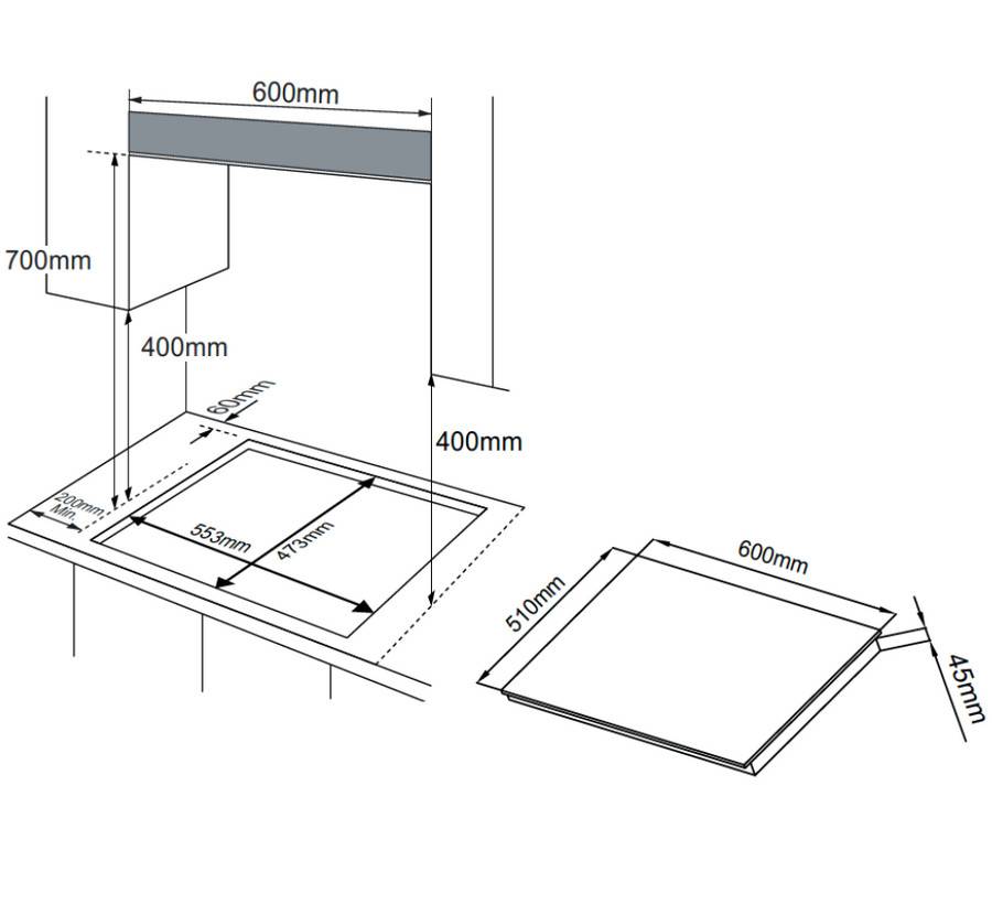 Table de cuisson gaz 60cm 3 feux noir AG3631N Amica - Image 2