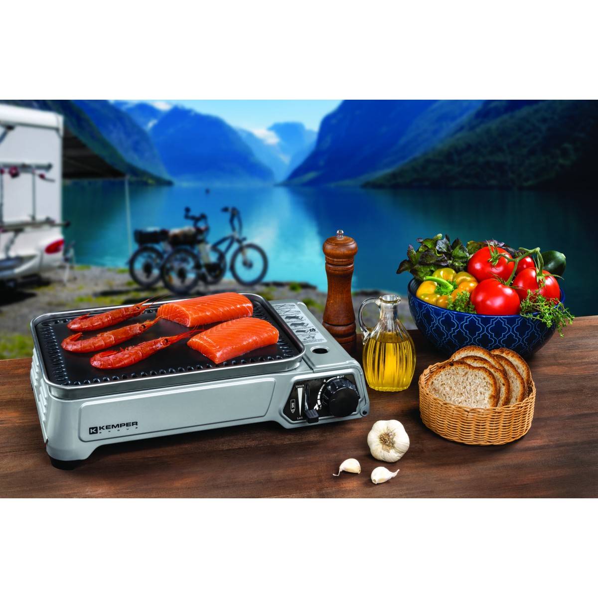 Plancha à gaz portable 2300W + 4 cartouches de gaz + Valise de transport KEMPER - Image 3