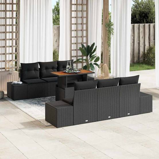 Salon de jardin 6 places en poly rotin modulable avec rangement pratique pour terrasse Noir – ComfortXL Outdoor Living - Image 1