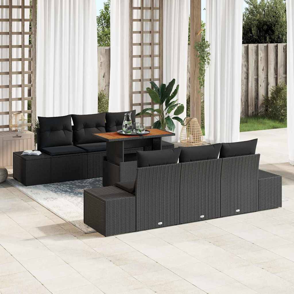 Salon de jardin 6 places en poly rotin modulable avec rangement pratique pour terrasse Noir – ComfortXL Outdoor Living - Image 1