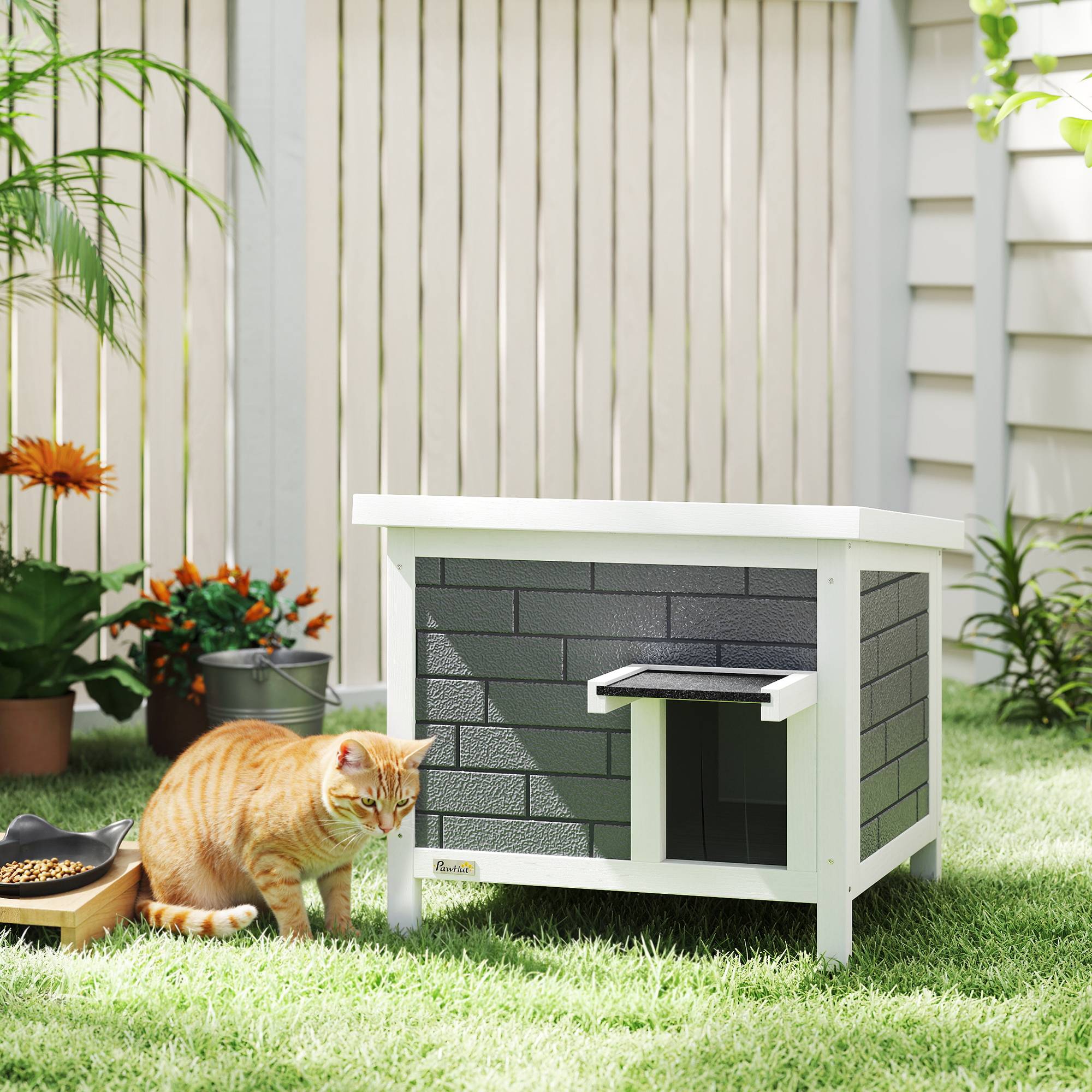 Maison chat niche bois imperméable toit rabattable panneaux isolants aluminium toit asphalte 61x51x53,5 cm - Image 3