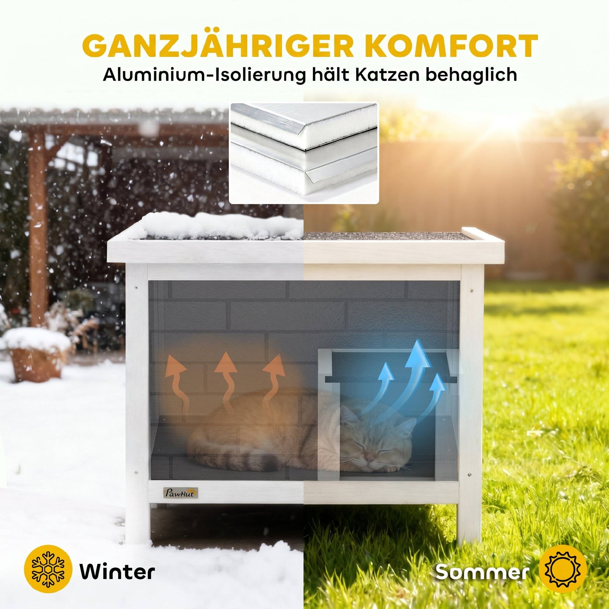 Maison chat niche bois imperméable toit rabattable panneaux isolants aluminium toit asphalte 61x51x53,5 cm - Image 6