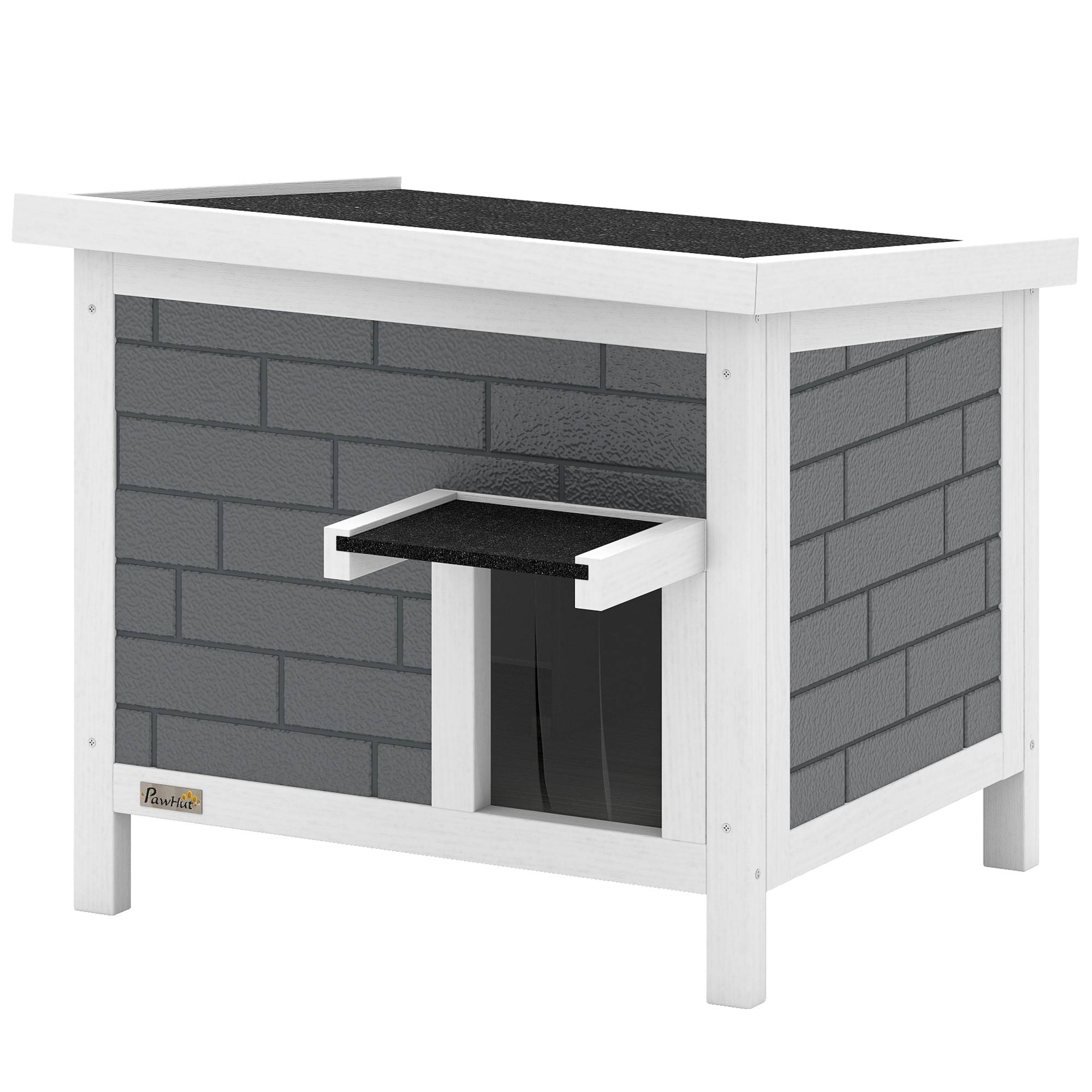 Maison chat niche bois imperméable toit rabattable panneaux isolants aluminium toit asphalte 61x51x53,5 cm - Image 2