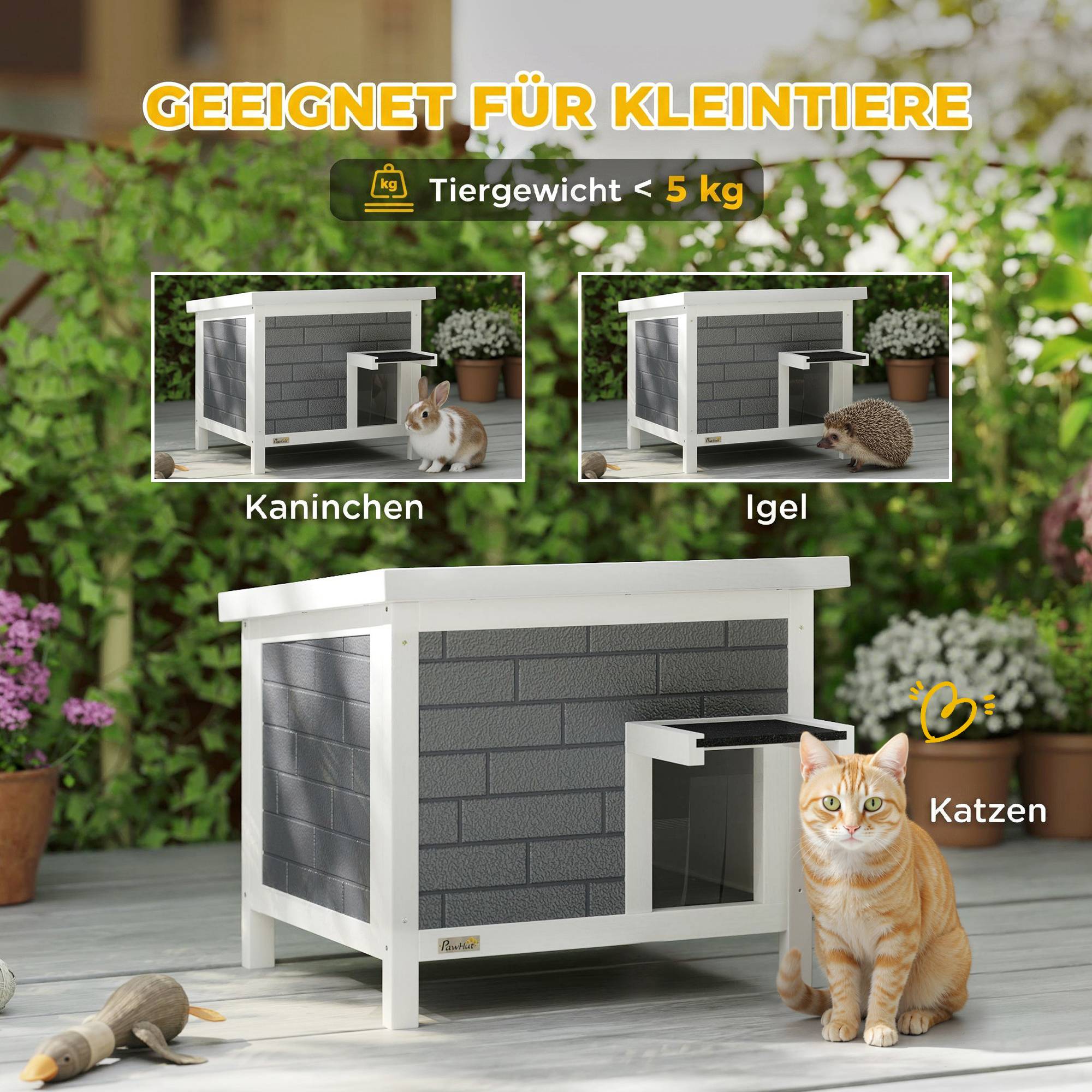 Maison chat niche bois imperméable toit rabattable panneaux isolants aluminium toit asphalte 61x51x53,5 cm - Image 10