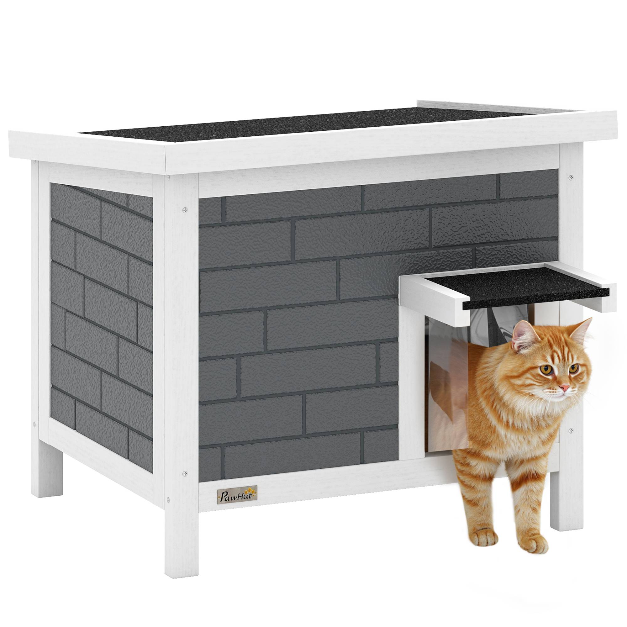 Maison chat niche bois imperméable toit rabattable panneaux isolants aluminium toit asphalte 61x51x53,5 cm - Image 1