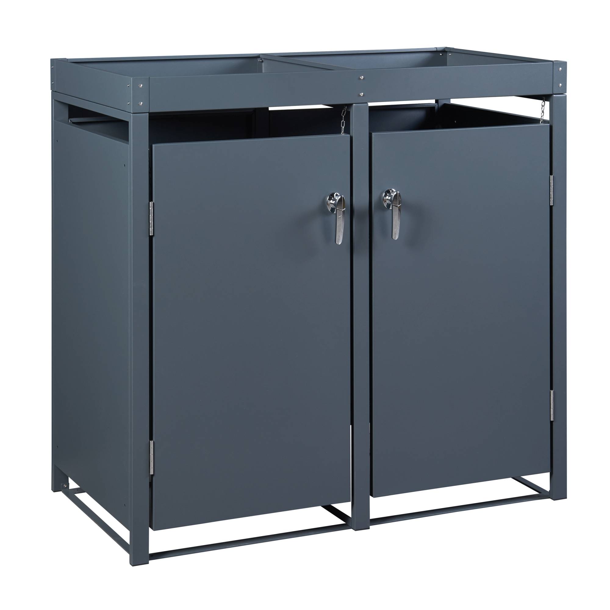 Cache-poubelle Valkeakoski pour 2 poubelles de 120 L acier galvanisé 110 x 115 x 62 cm anthracite en.casa - Image 1