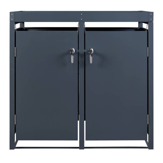 Cache-poubelle Valkeakoski pour 2 poubelles de 120 L acier galvanisé 110 x 115 x 62 cm anthracite en.casa - Image 6