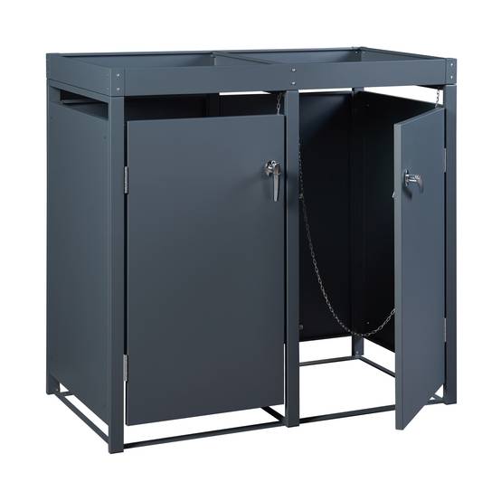 Cache-poubelle Valkeakoski pour 2 poubelles de 120 L acier galvanisé 110 x 115 x 62 cm anthracite en.casa - Image 5
