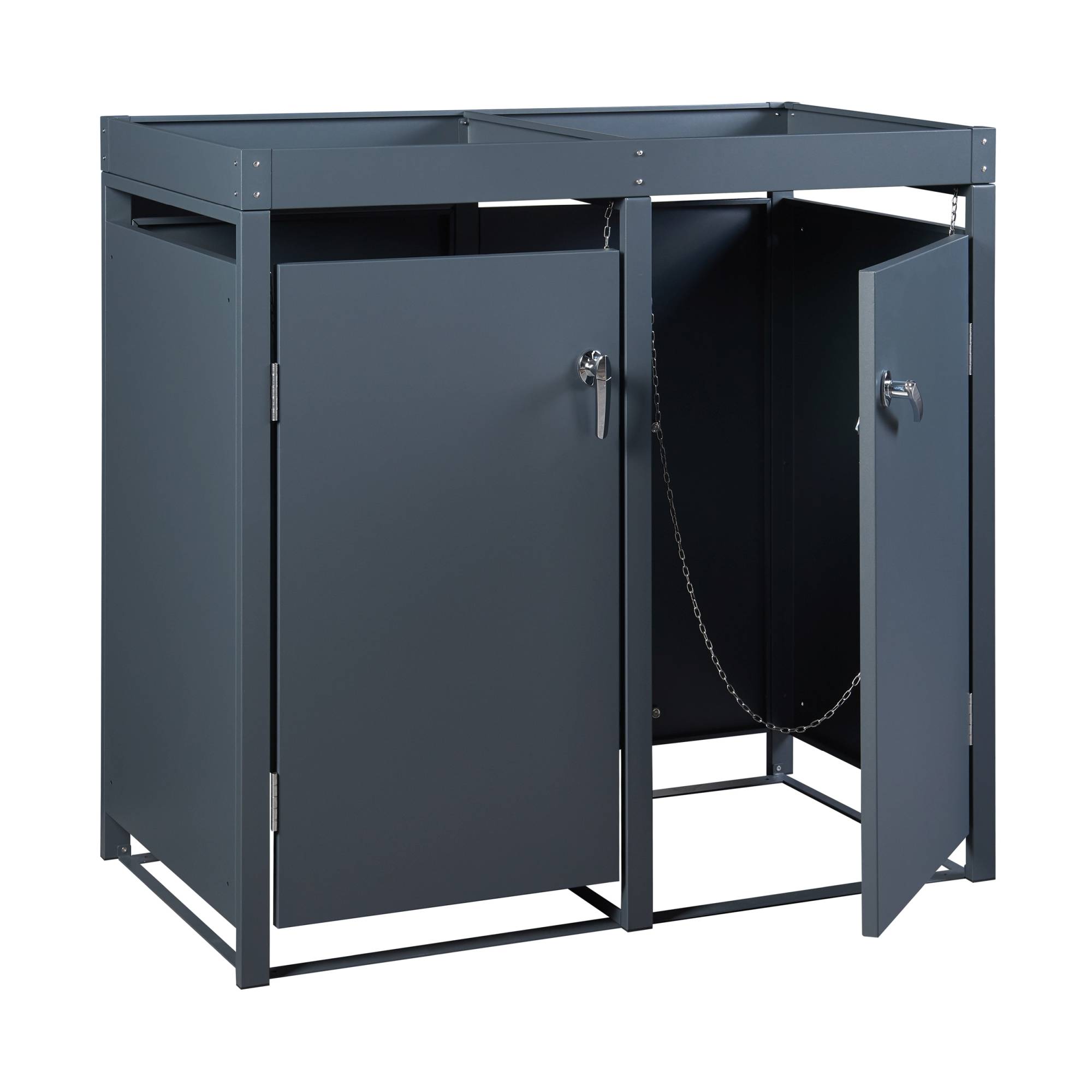 Cache-poubelle Valkeakoski pour 2 poubelles de 120 L acier galvanisé 110 x 115 x 62 cm anthracite en.casa - Image 5