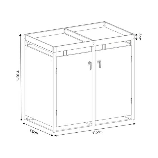 Cache-poubelle Valkeakoski pour 2 poubelles de 120 L acier galvanisé 110 x 115 x 62 cm anthracite en.casa - Image 4