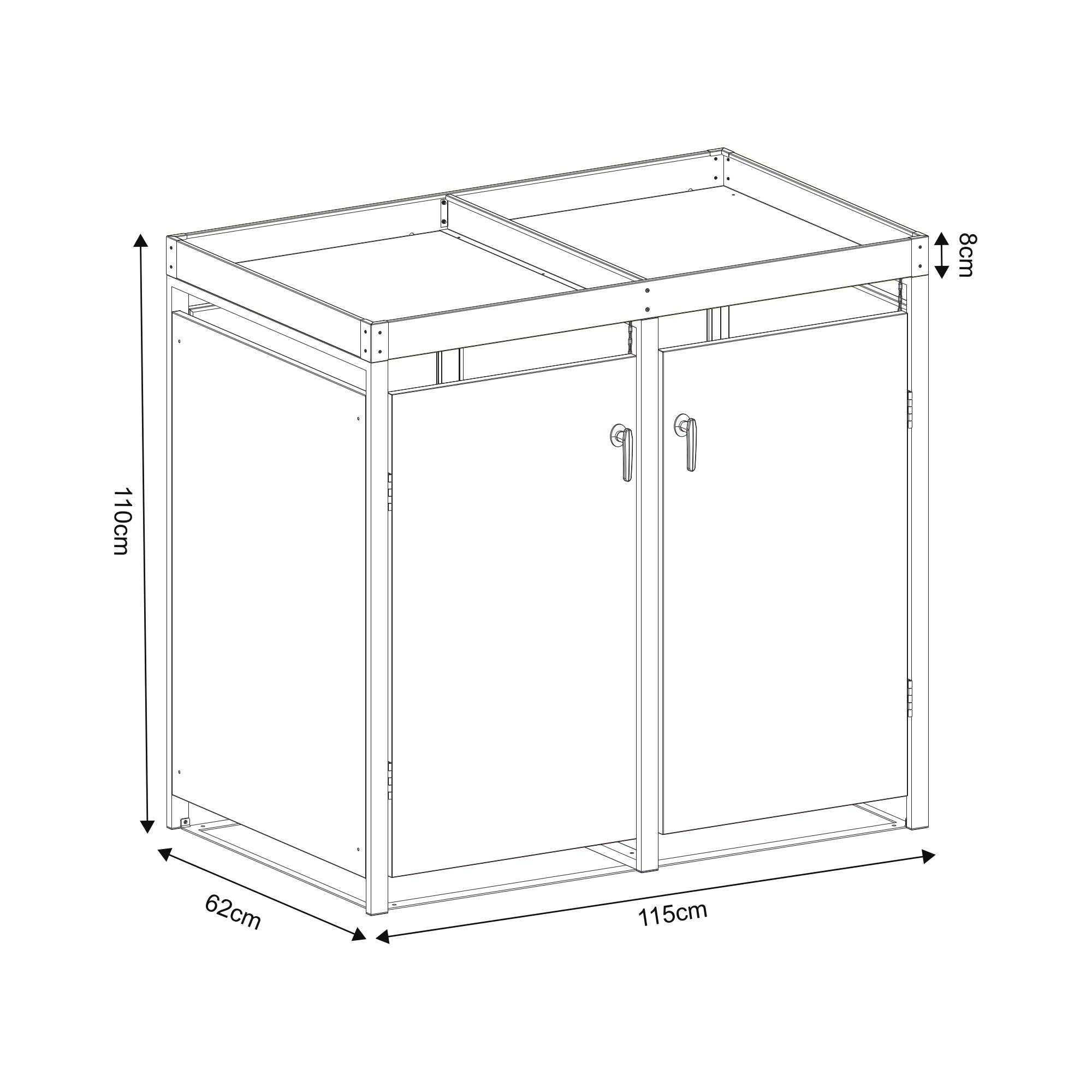 Cache-poubelle Valkeakoski pour 2 poubelles de 120 L acier galvanisé 110 x 115 x 62 cm anthracite en.casa - Image 4