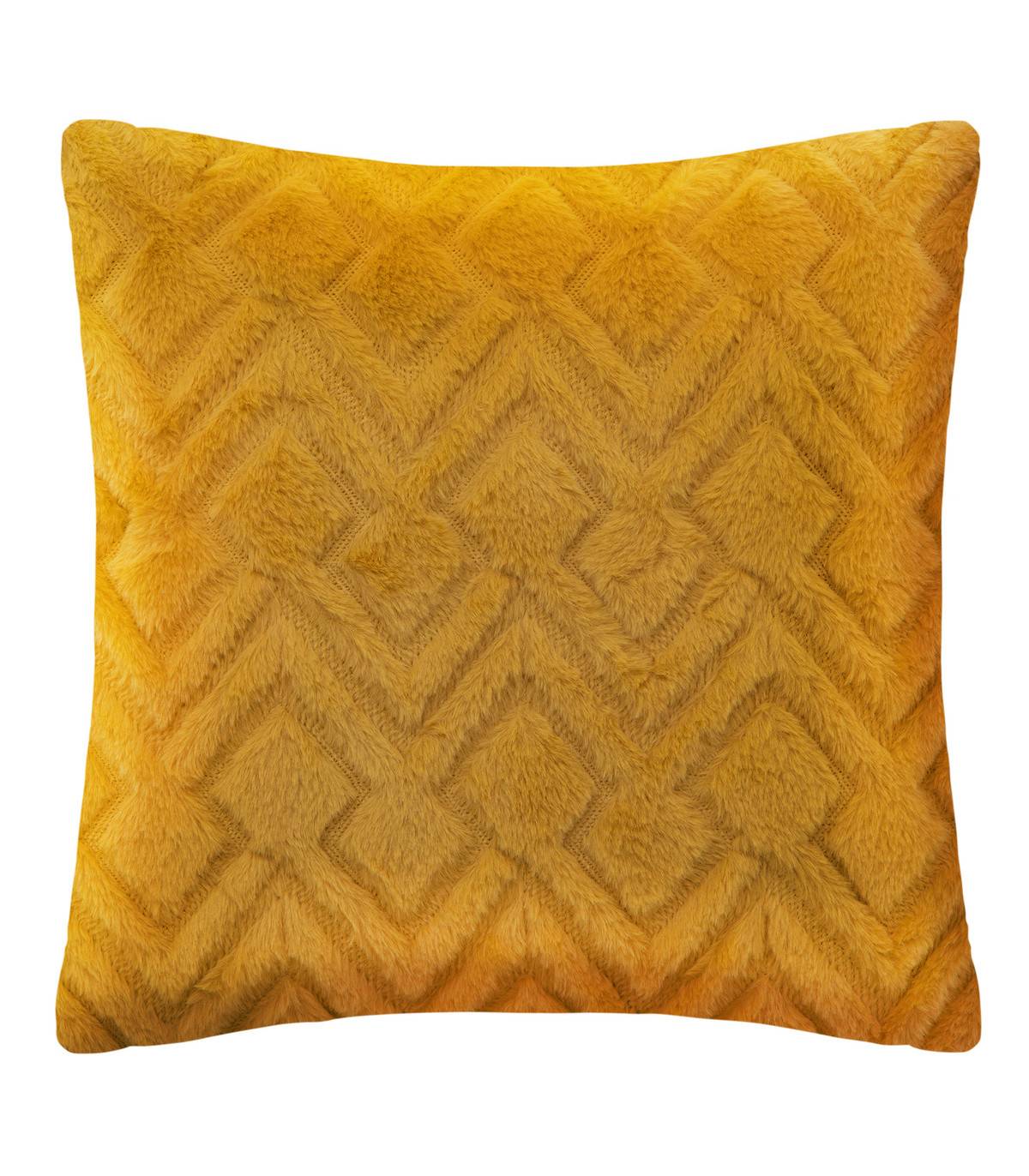 Coussin en Flanelle et Fourrure Ocre 45 x 45 cm - Image 1