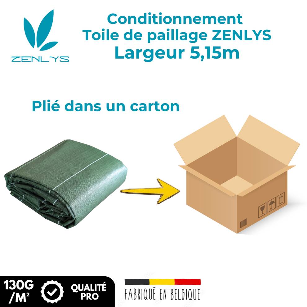 Toile de paillage 130g/m2 Longueur 5m Largeur 5,15m anti mauvaises herbes Geotextile Vert ZENLYS Grande Largeur 5M très épaisse - Image 5