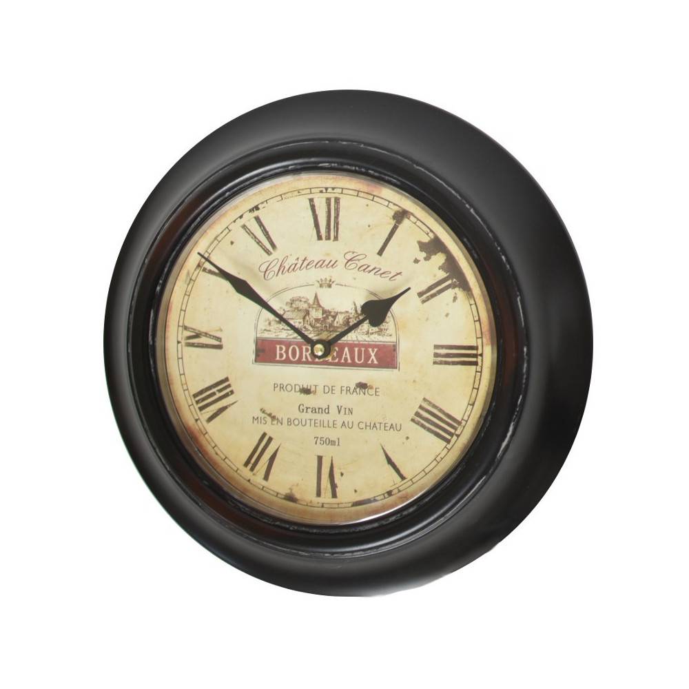Chemin De Campagne - ~ Horloge murale décorative vintage ancien salon métal noir beige 33cm Chemin de campagne