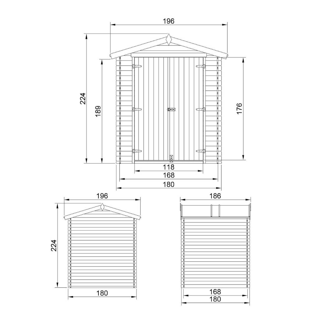 Timbela - Abri de Jardin en Bois AVEC SOL TRAITÉ - 2.82 m² / 186x196xH224 cm - 19 mm d’épaisseur - Timbela M320C1+M320G - Image 5
