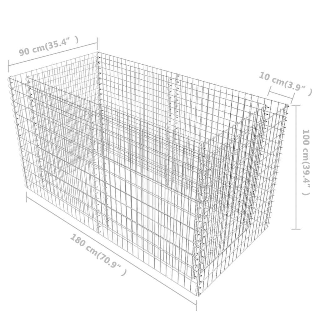 Vidaxl - Lit surélevé à gabion Acier 180 x 90 x 100 cm Argenté vidaXL 142366 - Image 3