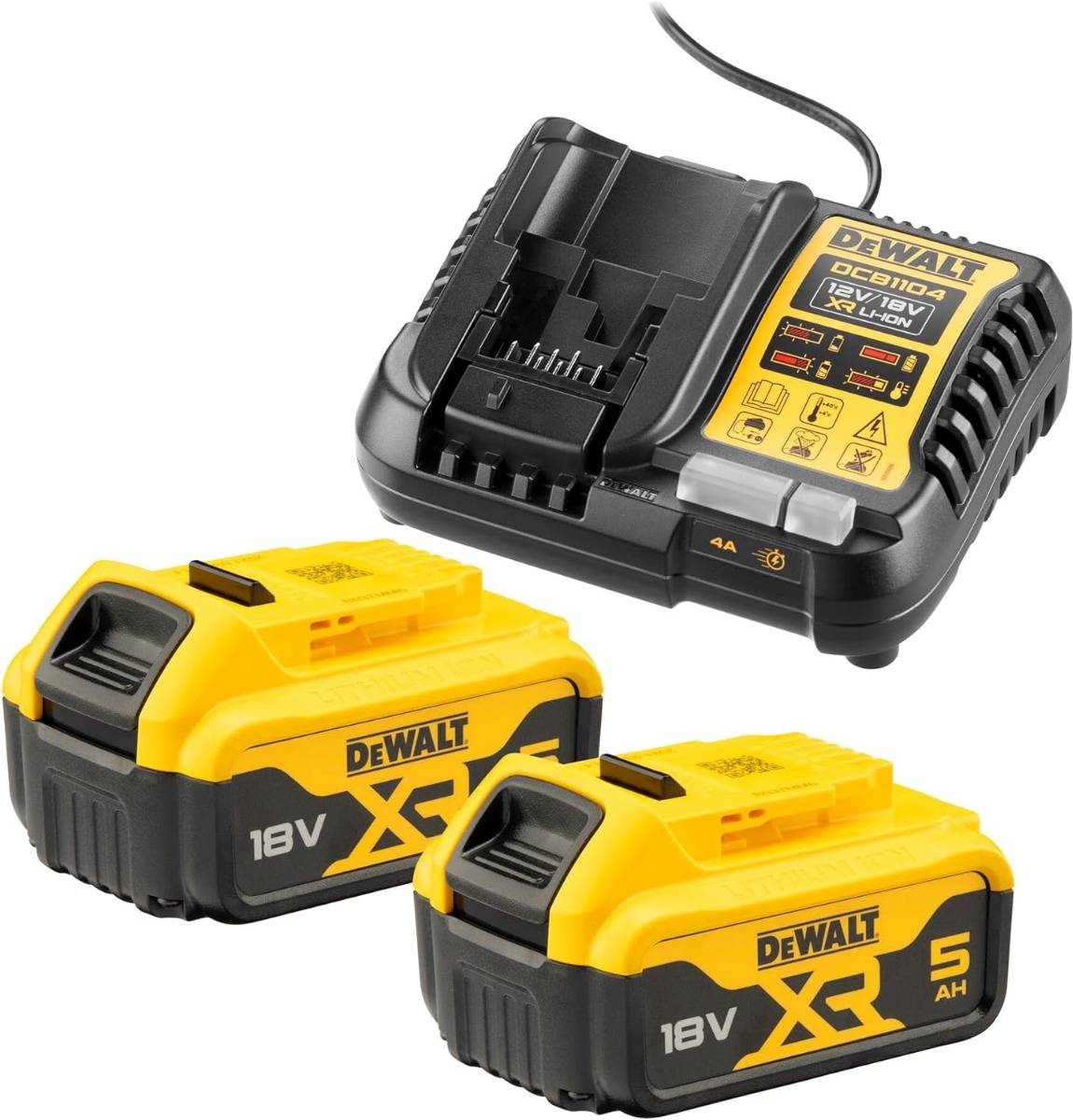 Pack énergie XR 18V - DEWALT - avec 2 batteries 18V 5.0Ah + Chargeur universel 12V/18V - DCB1104P2-QW - Image 1