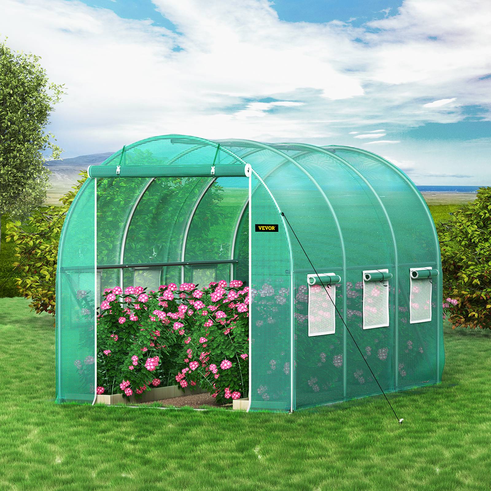 VEVOR Serre tunnel jardin 3x2,1x2,1 m, cadre acier galvanisé, couverture PE étanche, 1 porte, 6 fenêtres. - Image 8