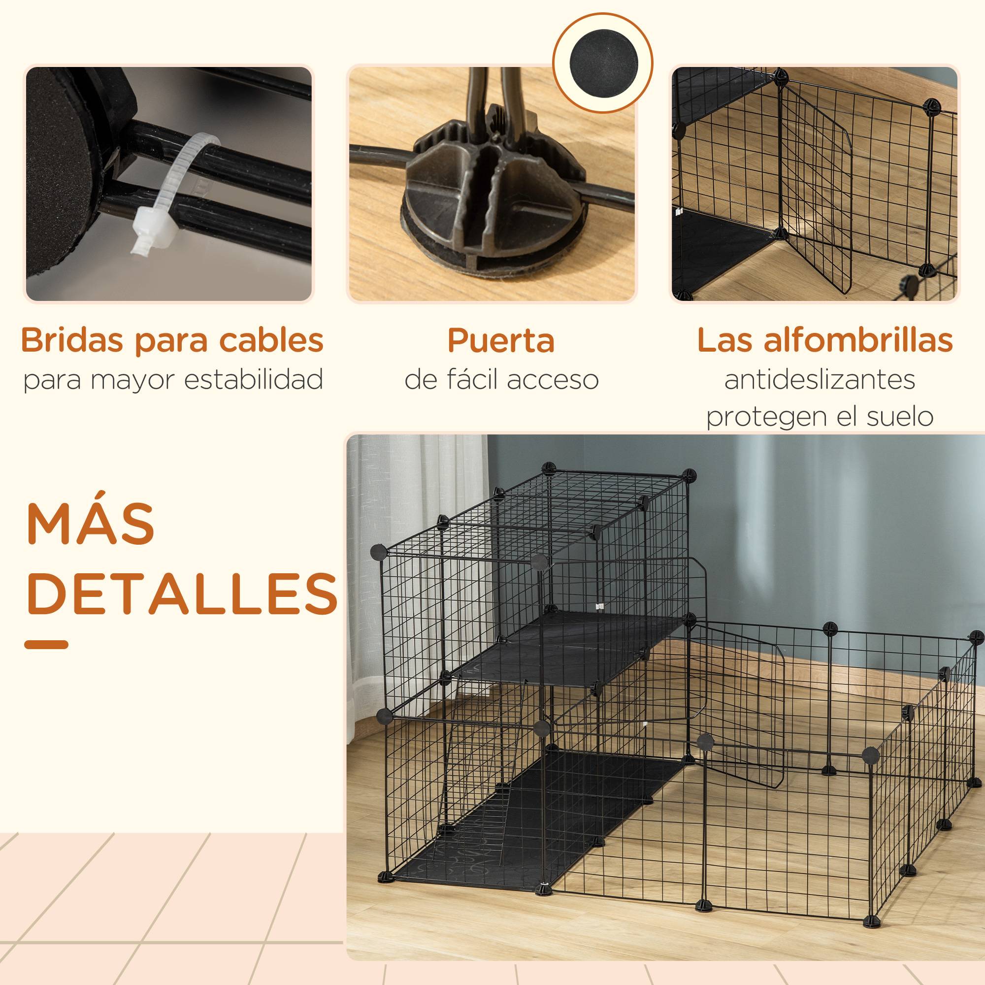 Cage modulaire pour petits animaux (cochons d'Inde, lapins, chinchillas) avec 24 panneaux et 2 portes, 105 x 105 x 70 cm, noire - Image 9