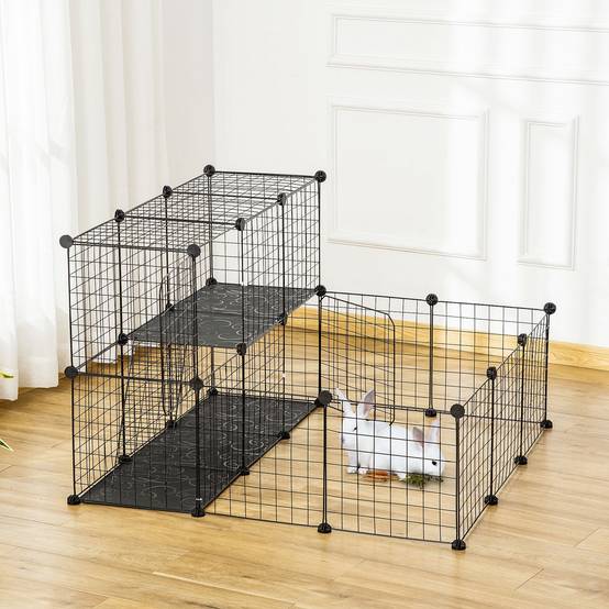Cage modulaire pour petits animaux (cochons d'Inde, lapins, chinchillas) avec 24 panneaux et 2 portes, 105 x 105 x 70 cm, noire - Image 4
