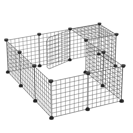 Cage modulaire pour petits animaux (cochons d'Inde, lapins, chinchillas) avec 24 panneaux et 2 portes, 105 x 105 x 70 cm, noire - Image 2
