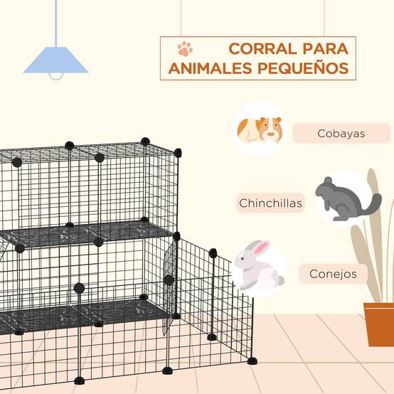 Cage modulaire pour petits animaux (cochons d'Inde, lapins, chinchillas) avec 24 panneaux et 2 portes, 105 x 105 x 70 cm, noire - Image 7